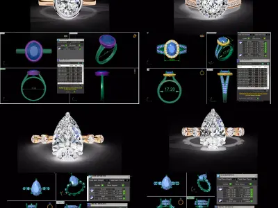Luxury Diamond Rings CAD Bundle 63 Files STL and 3DM 3D print model