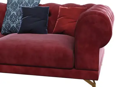 Red Velvet Chesterfield Sofa 3D Model 3D model