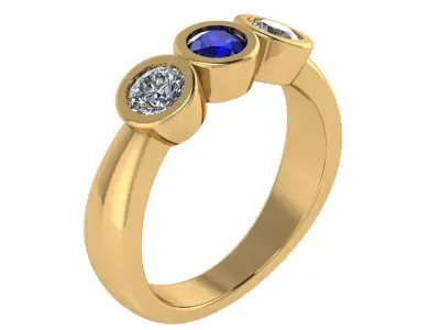 3 Stone Bezel Setting Ring 0786 3D print model