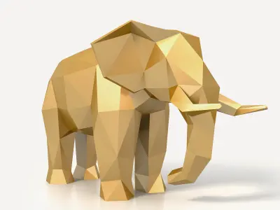 Low Poly Elephant golden Low-poly 3D model