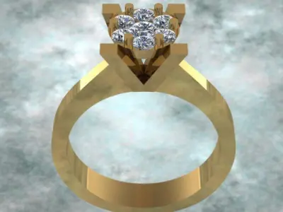 Golden Luxury Engagement Diamond Ring 3D print model