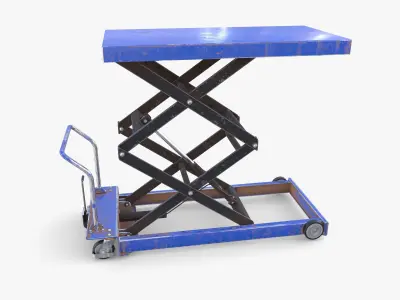 Animated Scissor Lift Table Blue Low-poly 3D model