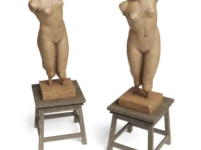 Classic woman bust with table Low-poly 3D model