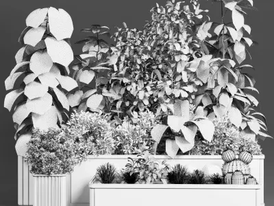 Garden Plants set Concrete box plants on stand 3D model