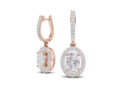 Oval Diamond Drop Earrings with Bali 3D print model