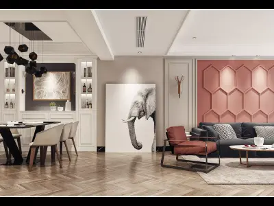 Luxury living room interior 3D model 12