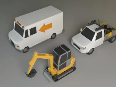Low Poly Vehicle Set two cars that have been involved in coll... Low-poly 3D model