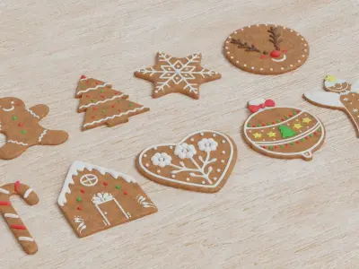 Gingerbread Christmas Cookie Set 1 3D model