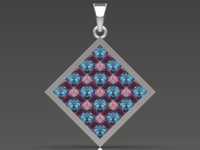 White Gold and Gemstones Checkerboard STL Pendant Model jp0069 3D print model