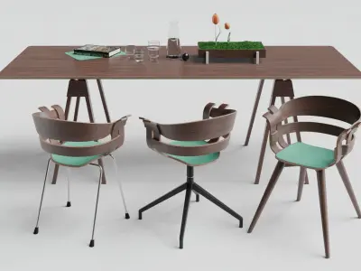 Arco table and Wick chair set 3D model