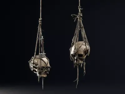 Skull and Hanging Skulls on Ropes Low-poly 3D model