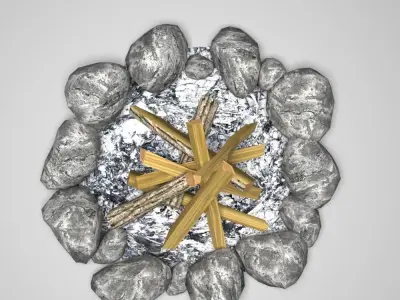 Bonfire fire pit made of rocks and logs Free low-poly 3D model