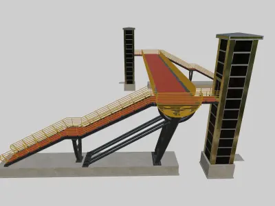 Steel Pedestrian Bridge-Elevator-Oblique Cone Column Type-25 3D model