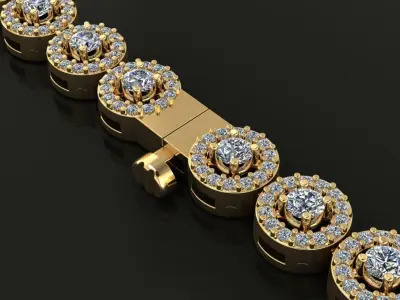 Diamond Round Halo Bracelet 3D print model