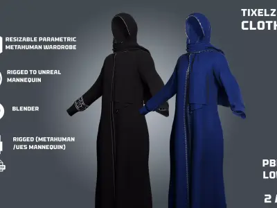 2 Abaya set - clothyfic set Low-poly 3D model