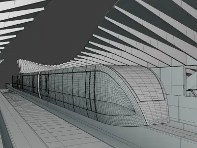 Monorail station with train 2024 3D model