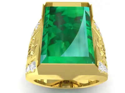 Luxury Emerald Cut Rectangle Stone Mens Ring  3382 3D print model