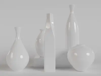 Modern Ceramic Vases Set - 5 Minimalist Vases for Archviz Low-poly 3D model