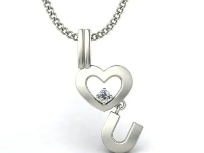 Solitaire Women Heart Pendant 3dm STL OBJ FBX Renders Details 3D print model purchase