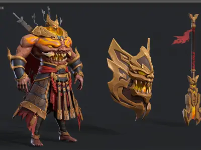 Sword and shield monster Low-poly 3D model
