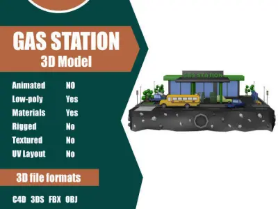 Gas Station Low Poly Low-poly 3D model