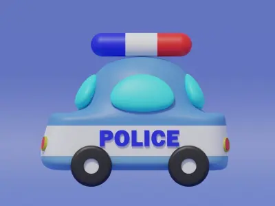 Cartoon Cute Police Car Low-poly 3D model