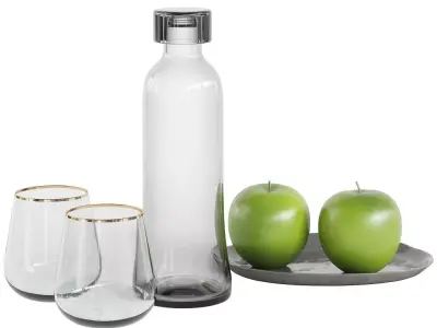 Accessories set two apples on plate 3D model