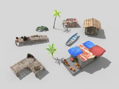 9 low poly beach props pack Low-poly 3D model