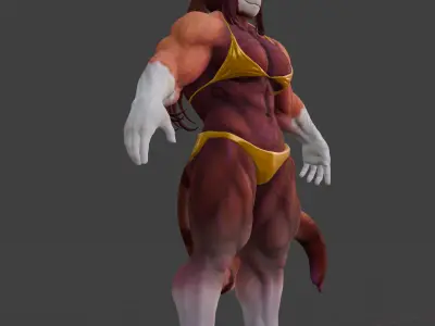 Muscular Red Panda Girl Low-poly 3D model