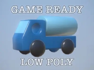Wooden Toy Truck low poly game ready Low-poly 3D model
