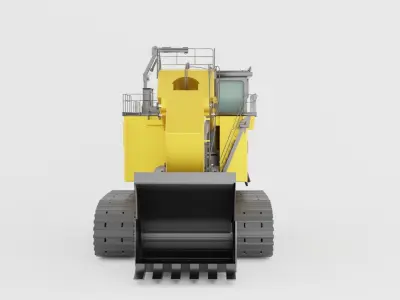 Mining excavator machine of yellow color on white background Low-poly 3D model