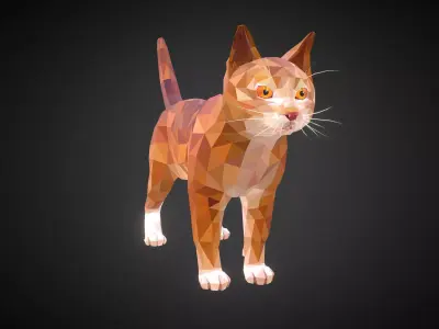 Cat Ginger  Animal Low Polygon Art Farm Animal Low-poly 3D model