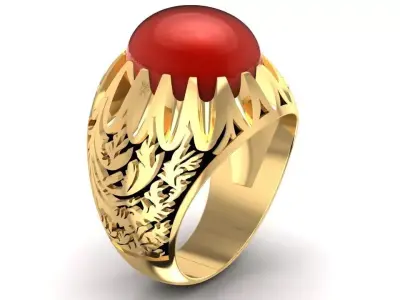 Classic Red Gemstone Gold Ring for Men  640 3D print model