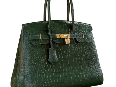 Hermes Birkin Bag Green Crocodile Leather Low-poly 3D model
