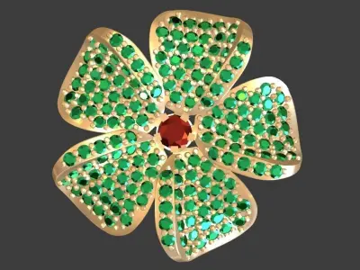 Flower ruby and diamond brooch 3D print model