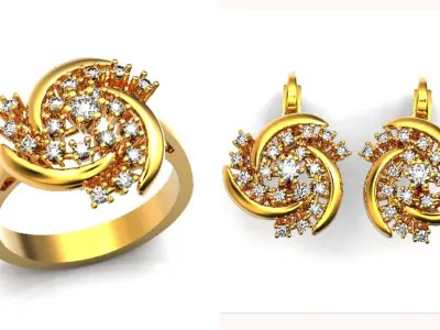 elegant set ring and earrings with stones 3D Model Pack