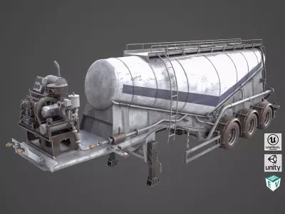 Dusty Cement Trailer White Rigged All PBR Unity UE Textures Low-poly 3D model