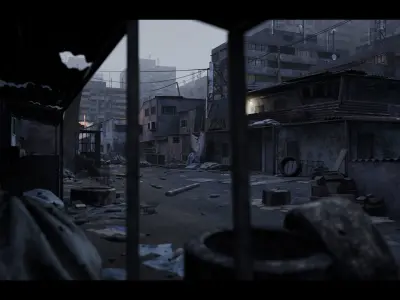 Future Slums Abandoned Post-Apocalyptic District Low-poly 3D model