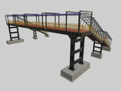 Steel Pedestrian Bridge-Two Columns-Pipe Rail-Straight Type-6 3D model