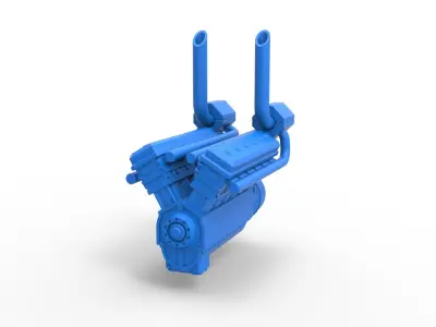 Turbo engine V12 for pulling tractor Scale 1 to 25 3D print model