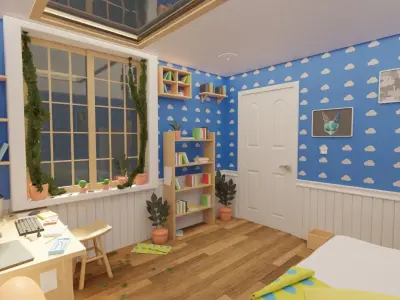Home Bedroom Interior Environment Cartoon Style 3D model