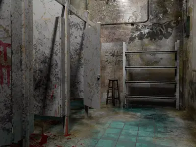 The old public Toilet 2 Low-poly 3D model