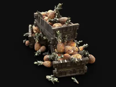 PINEAPPLE ANANAS BOX PILE STREET MARKET PROP Low-poly 3D model