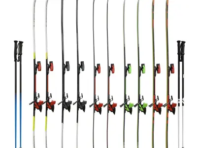 Skis and poles Low-poly 3D model