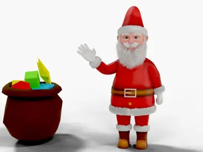 Fur Cartoon Santa Claus Rigged Low-poly 3D model