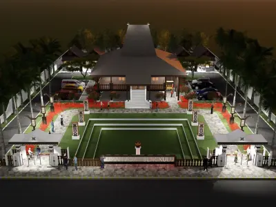 Indonesia traditional house in province of Bengkulu Low-poly 3D model