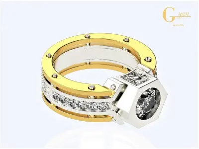 men signet male ring with stones 3D print model