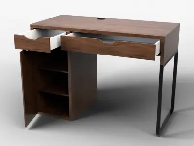 Study Desk 01 - Walnut Wood 3D model