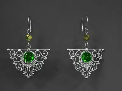 earrings pair of with emerald stone 3D model