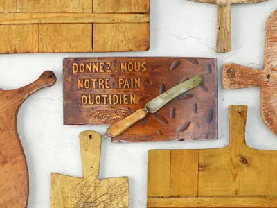 Antique Cutting Boards and Knife 3D model
